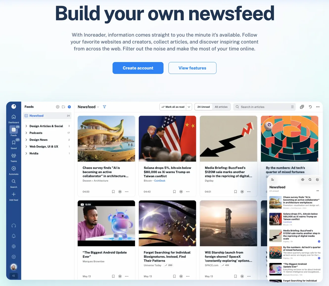 Inoreader landing page